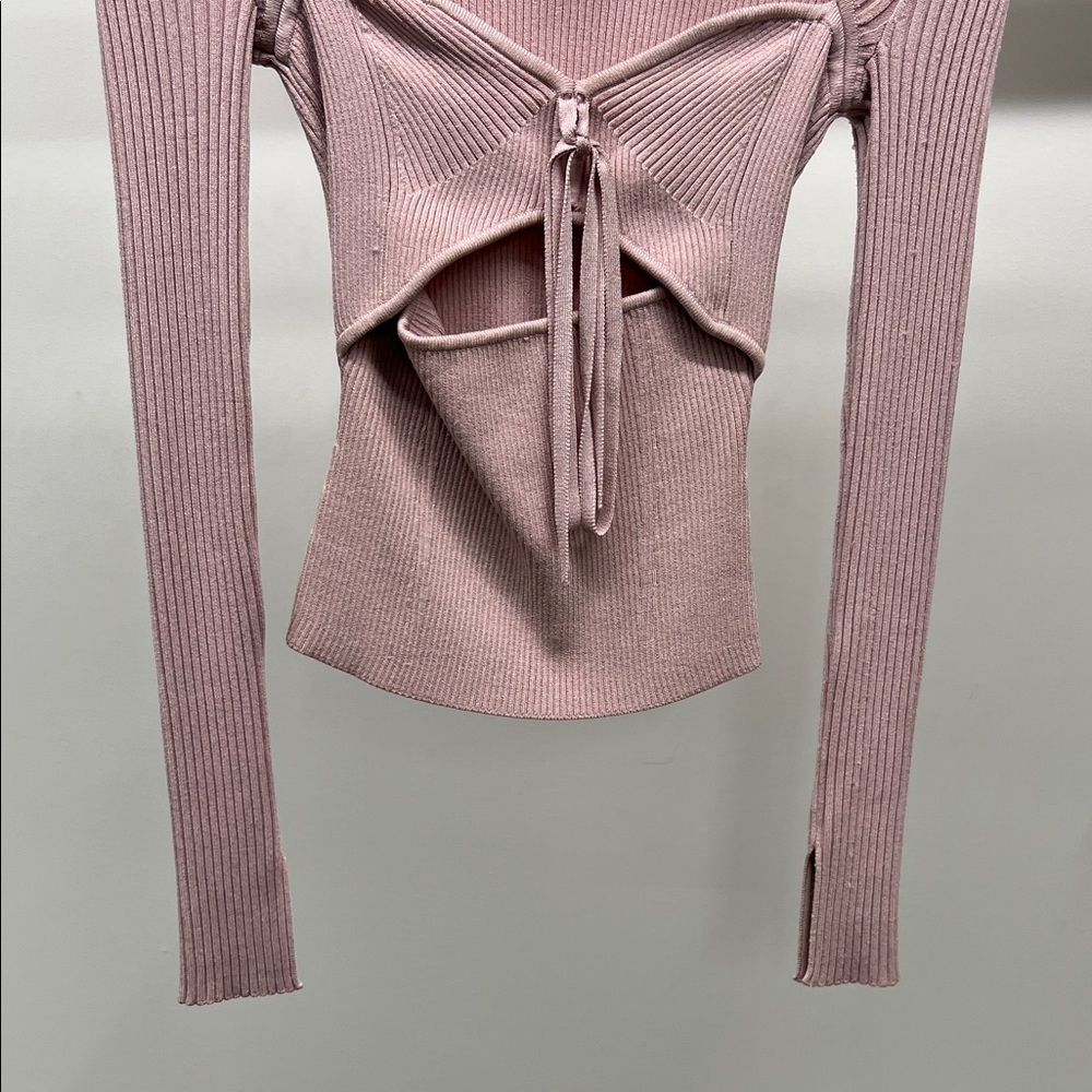 Jonathan Simkhai Pink Ribbed Cutout Sweater - Picture 3 of 11